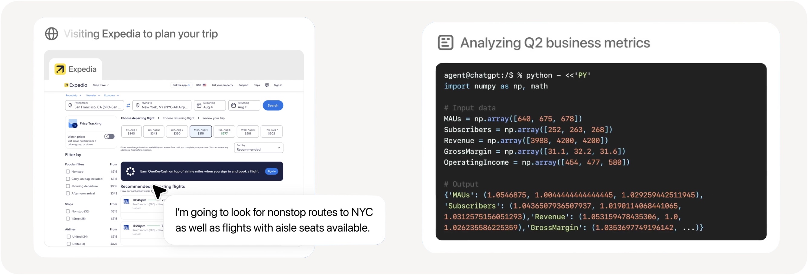 Figure 2: ChatGPT Agent examples